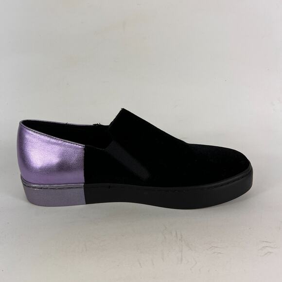Free People Varsity women's size 7.5 black velvet purple leather slip on shoes - Picture 3 of 11